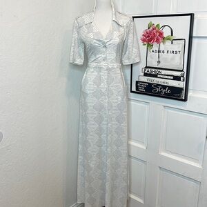 Tucker NYC White W/Blue Dots Midi Side Slit Shirt Dress Size XXS